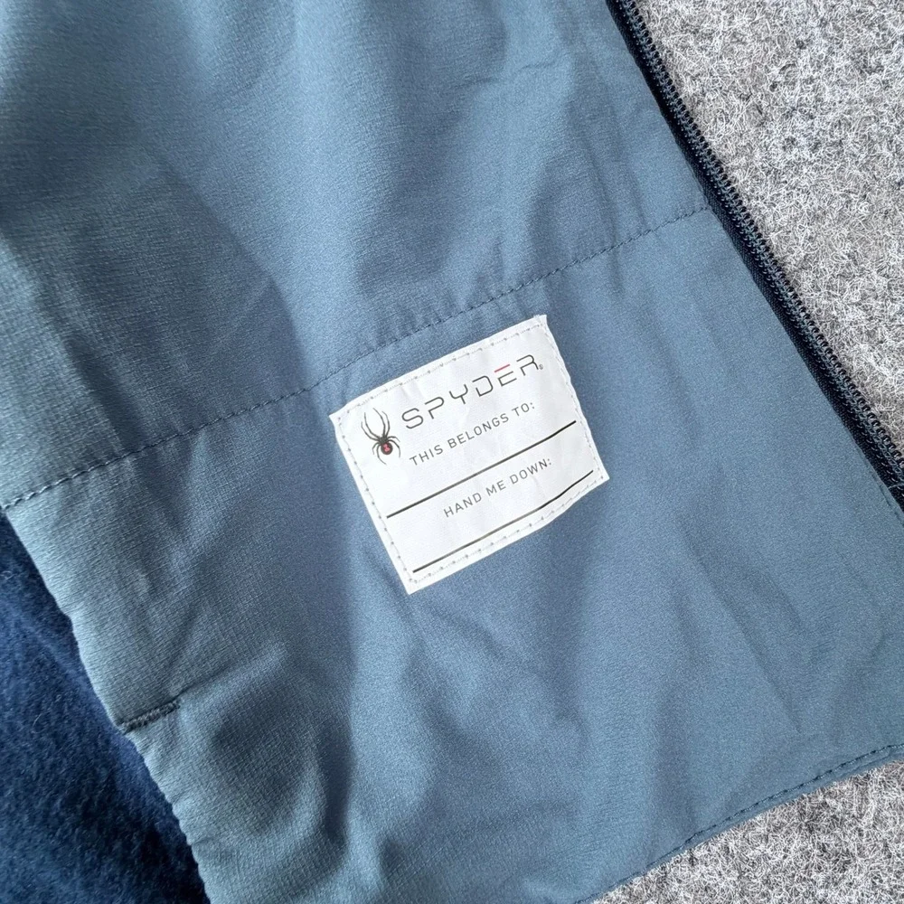 Spyder Softshell Jacket Boys M (10/12) Blue Fleece Lined Logo Hooded Full Zip